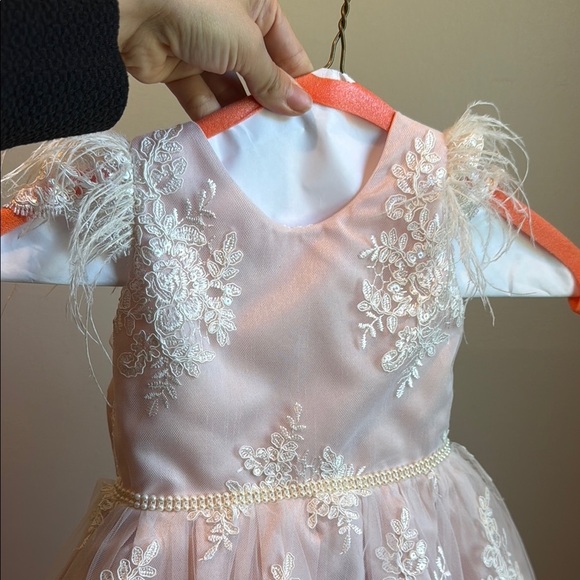 12 Months Sequin and Lace Pink Dress with Floral Embroidery Train Pearl Belt - Picture 15 of 16